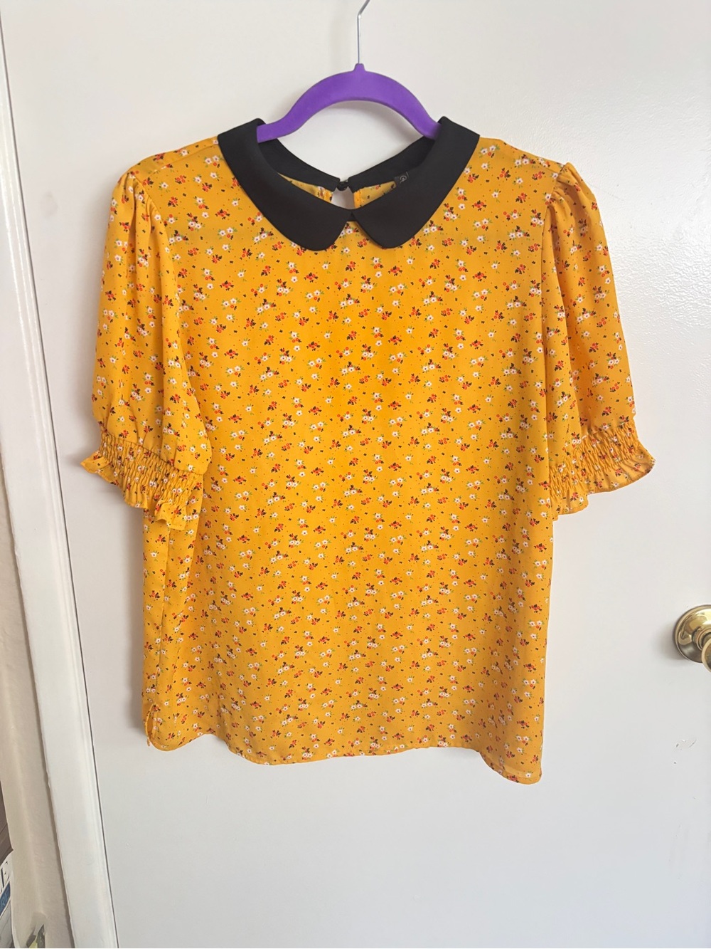 Adrianna Papell Yellow Floral Peter Pan Collar Blouse
